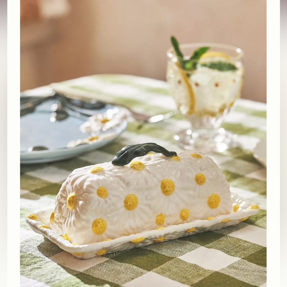 NWT Anthropologie Daisy floral butter dish with lid
